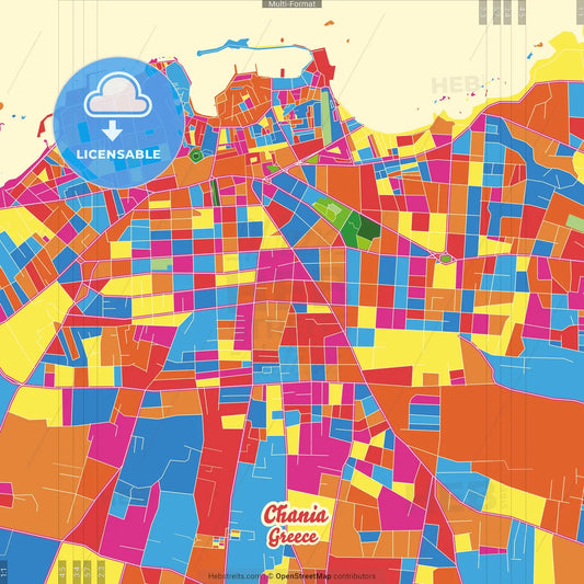 Chania, Crete, Greece Crazy Colorful Street Map Poster Template