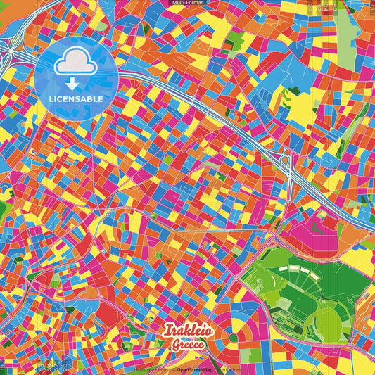 Irakleio, Attica, Greece Crazy Colorful Street Map Poster Template