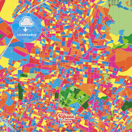 Kifissia, Attica, Greece Crazy Colorful Street Map Poster Template