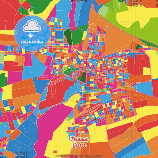 Drama, Eastern Macedonia and Thrace, Greece Crazy Colorful Street Map Poster Template