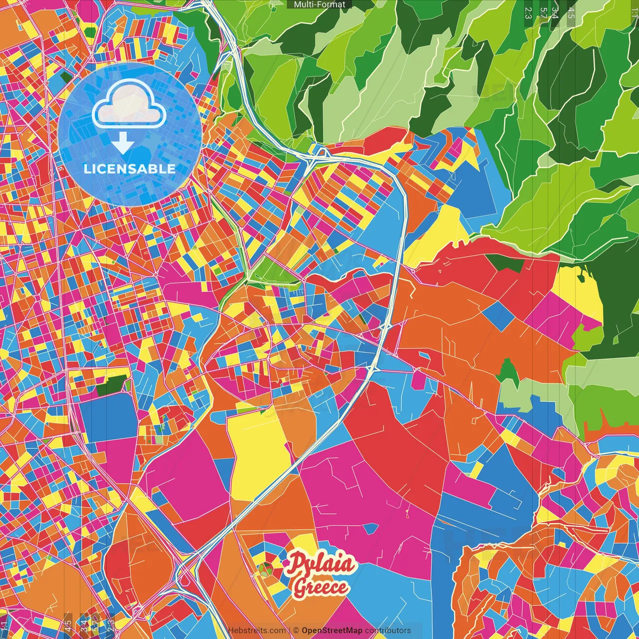 Pylaia, Central Macedonia, Greece Crazy Colorful Street Map Poster Template