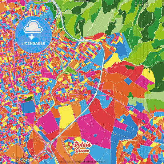 Pylaia, Central Macedonia, Greece Crazy Colorful Street Map Poster Template