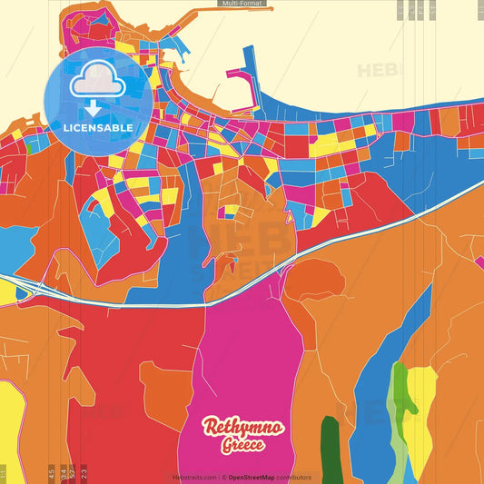 Rethymno, Crete, Greece Crazy Colorful Street Map Poster Template