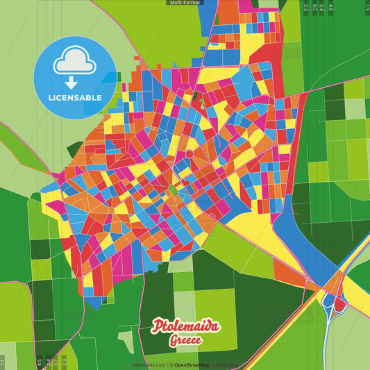Ptolemaida, Western Macedonia, Greece Crazy Colorful Street Map Poster Template