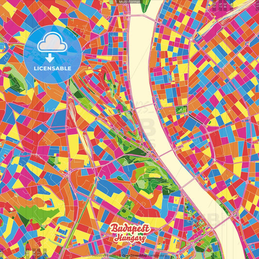 Budapest, Budapest, Hungary Crazy Colorful Street Map Poster Template