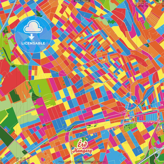 Érd, Pest, Hungary Crazy Colorful Street Map Poster Template