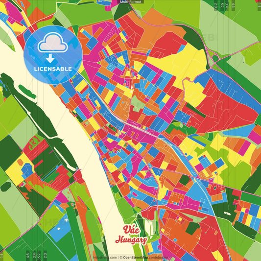 Vác, Pest, Hungary Crazy Colorful Street Map Poster Template