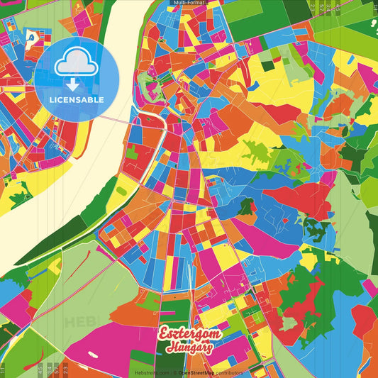 Esztergom, Komárom-Esztergom, Hungary Crazy Colorful Street Map Poster Template