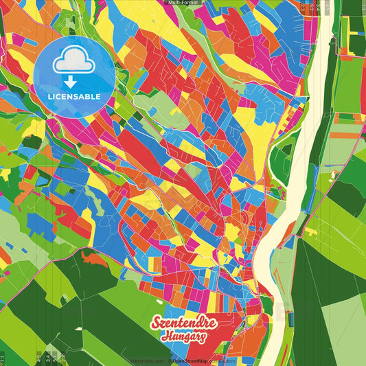 Szentendre, Pest, Hungary Crazy Colorful Street Map Poster Template