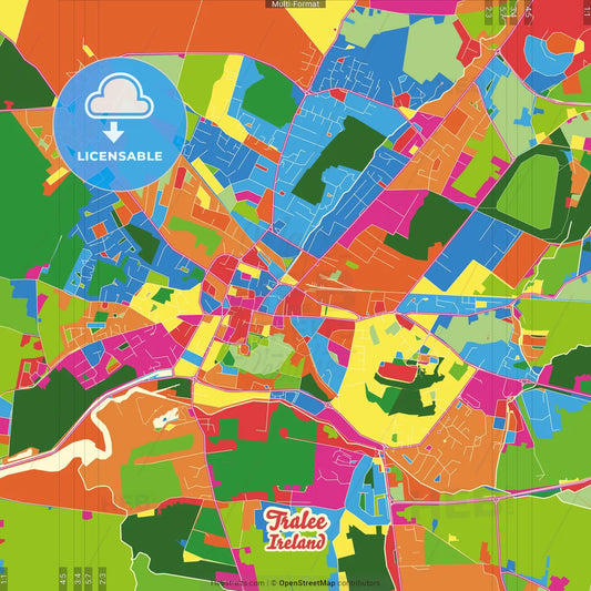 Tralee, County Kerry, Ireland Crazy Colorful Street Map Poster Template