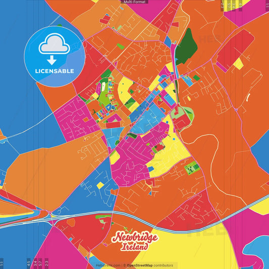 Newbridge, County Kildare, Ireland Crazy Colorful Street Map Poster Template