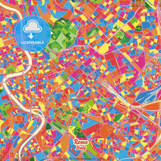 Rome, Lazio, Italy Crazy Colorful Street Map Poster Template