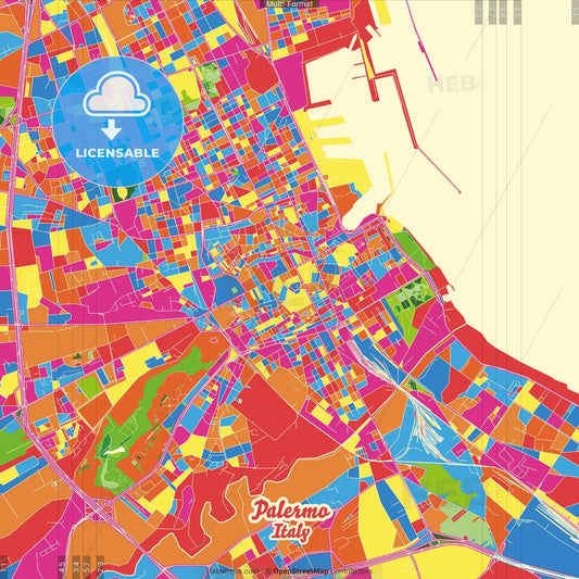 Palermo, Sicily, Italy Crazy Colorful Street Map Poster Template