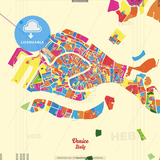 Venice, Veneto, Italy Crazy Colorful Street Map Poster Template