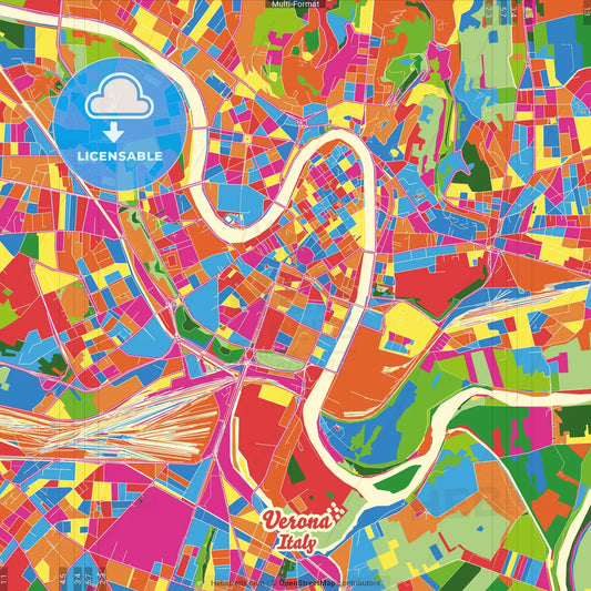 Verona, Veneto, Italy Crazy Colorful Street Map Poster Template
