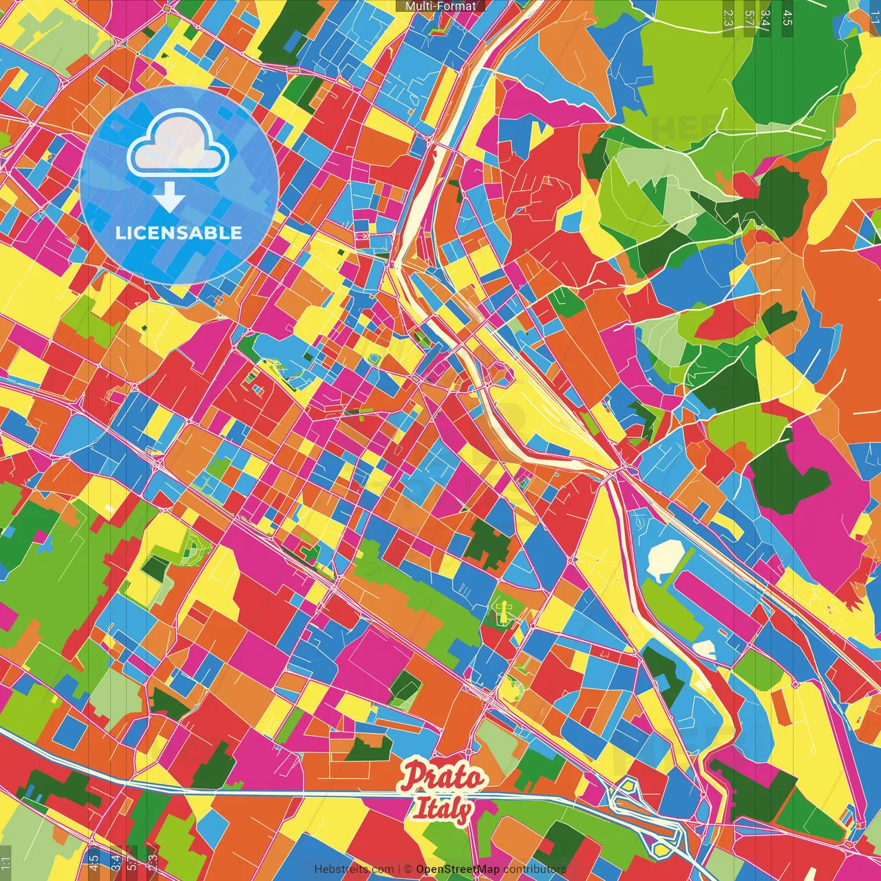 Prato, Tuscany, Italy Crazy Colorful Street Map Poster Template