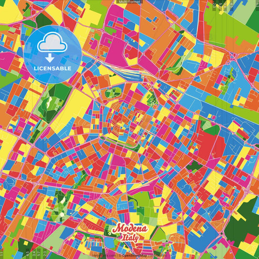 Modena, Emilia-Romagna, Italy Crazy Colorful Street Map Poster Template
