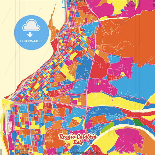 Reggio Calabria, Calabria, Italy Crazy Colorful Street Map Poster Template