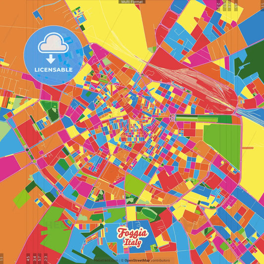 Foggia, Apulia, Italy Crazy Colorful Street Map Poster Template
