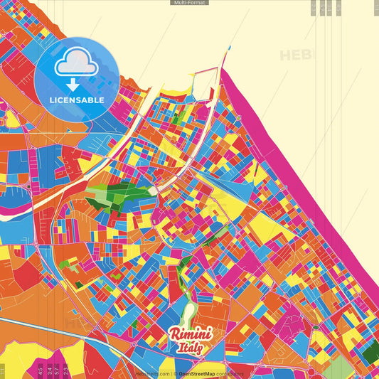 Rimini, Emilia-Romagna, Italy Crazy Colorful Street Map Poster Template