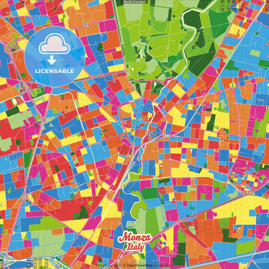 Monza, Lombardy, Italy Crazy Colorful Street Map Poster Template