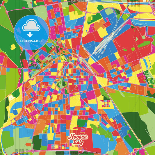 Novara, Piedmont, Italy Crazy Colorful Street Map Poster Template