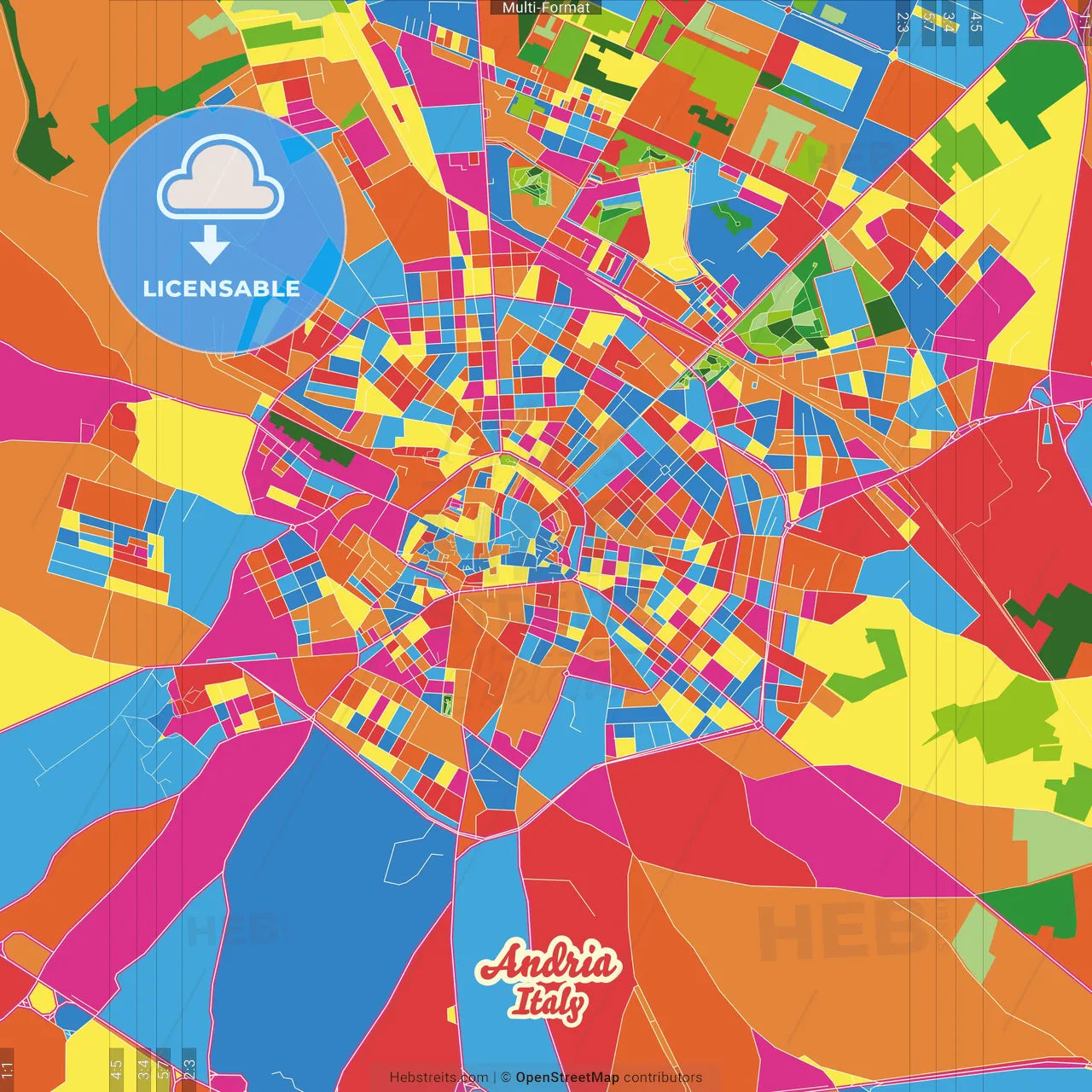 Andria, Apulia, Italy Crazy Colorful Street Map Poster Template
