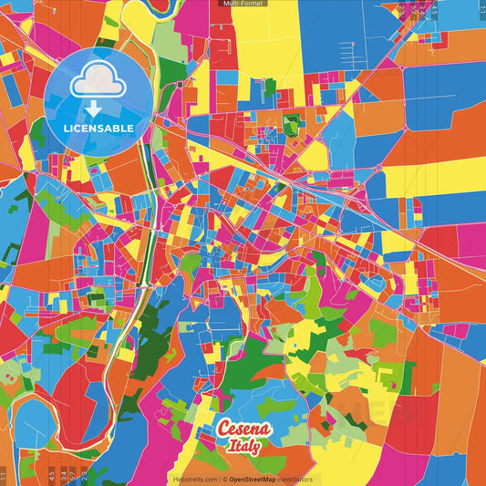 Cesena, Emilia-Romagna, Italy Crazy Colorful Street Map Poster Template