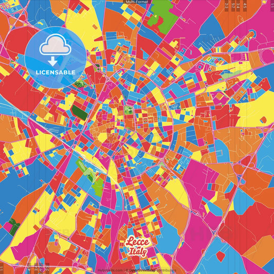 Lecce, Apulia, Italy Crazy Colorful Street Map Poster Template