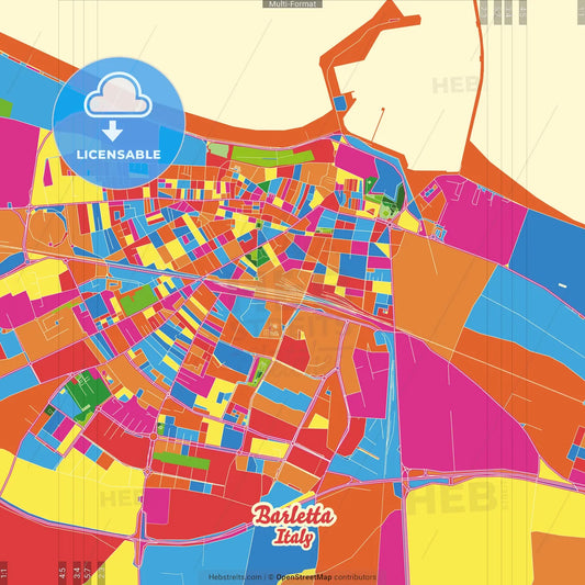 Barletta, Apulia, Italy Crazy Colorful Street Map Poster Template