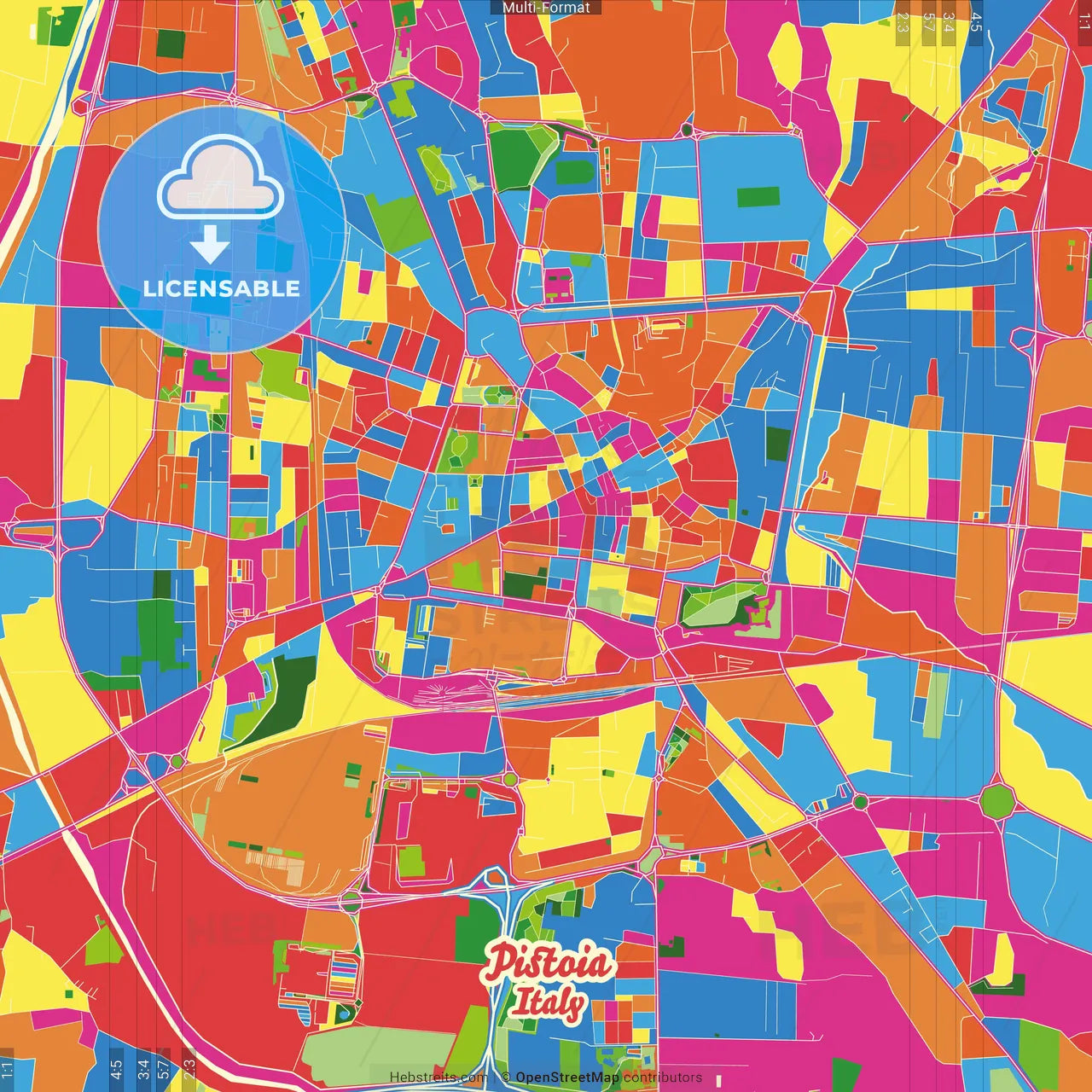 Pistoia, Tuscany, Italy Crazy Colorful Street Map Poster Template