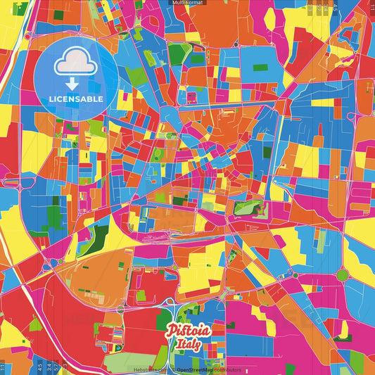 Pistoia, Tuscany, Italy Crazy Colorful Street Map Poster Template