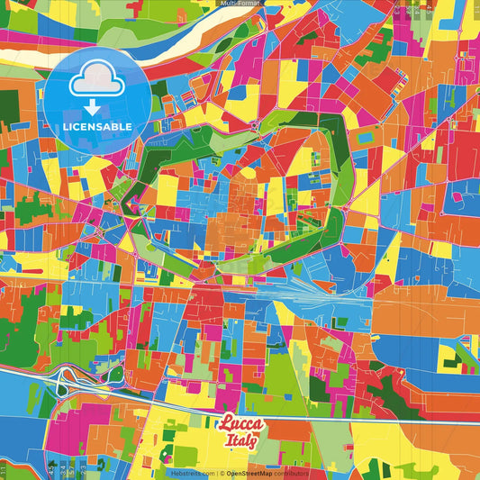 Lucca, Tuscany, Italy Crazy Colorful Street Map Poster Template