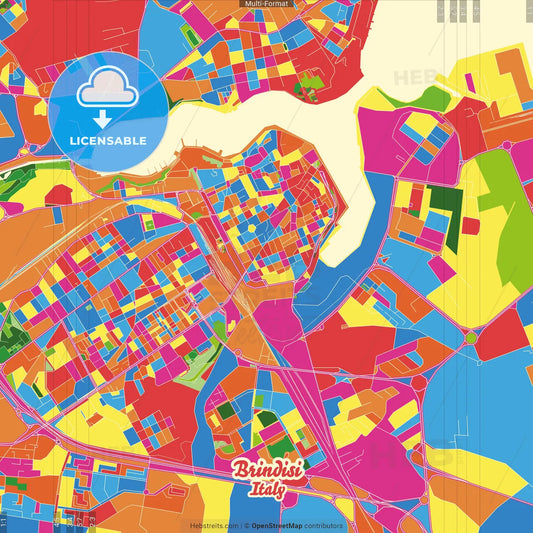 Brindisi, Apulia, Italy Crazy Colorful Street Map Poster Template