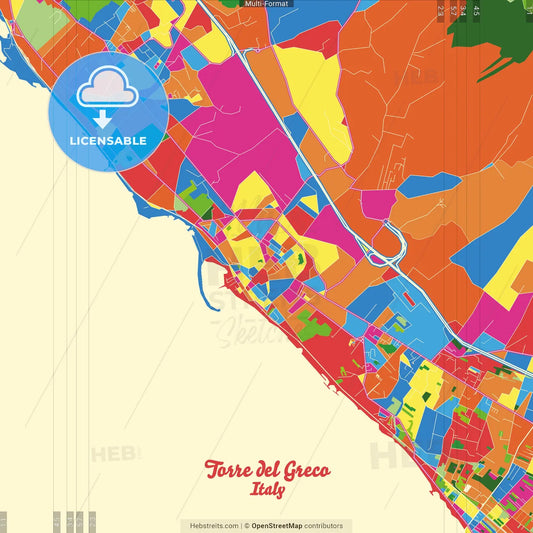Torre del Greco, Campania, Italy Crazy Colorful Street Map Poster Template
