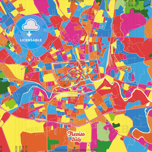 Treviso, Veneto, Italy Crazy Colorful Street Map Poster Template