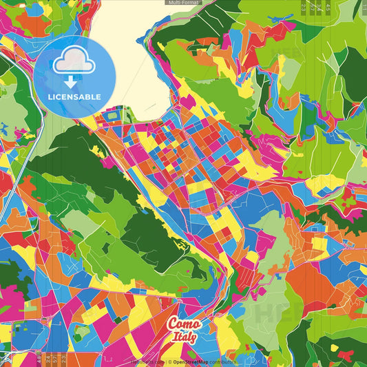 Como, Lombardy, Italy Crazy Colorful Street Map Poster Template