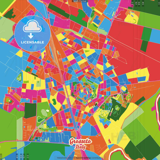 Grosseto, Tuscany, Italy Crazy Colorful Street Map Poster Template