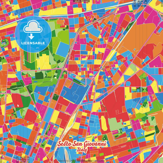 Sesto San Giovanni, Lombardy, Italy Crazy Colorful Street Map Poster Template