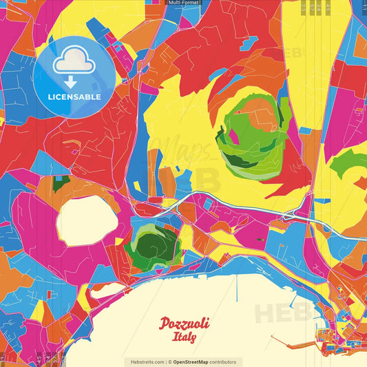 Pozzuoli, Campania, Italy Crazy Colorful Street Map Poster Template