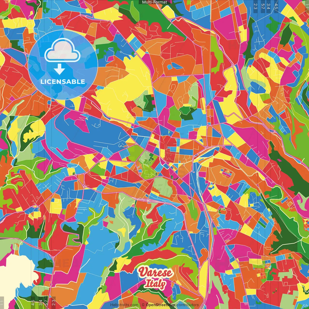 Varese, Lombardy, Italy Crazy Colorful Street Map Poster Template