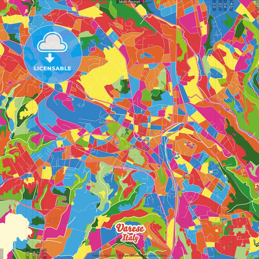 Varese, Lombardy, Italy Crazy Colorful Street Map Poster Template
