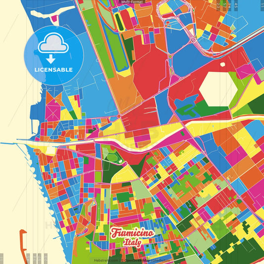 Fiumicino, Lazio, Italy Crazy Colorful Street Map Poster Template