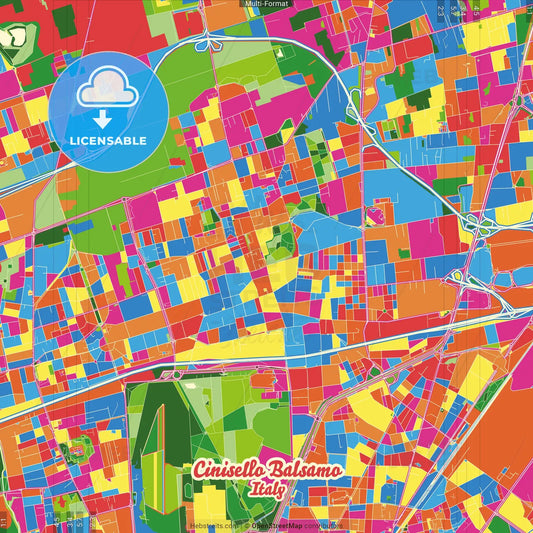 Cinisello Balsamo, Lombardy, Italy Crazy Colorful Street Map Poster Template