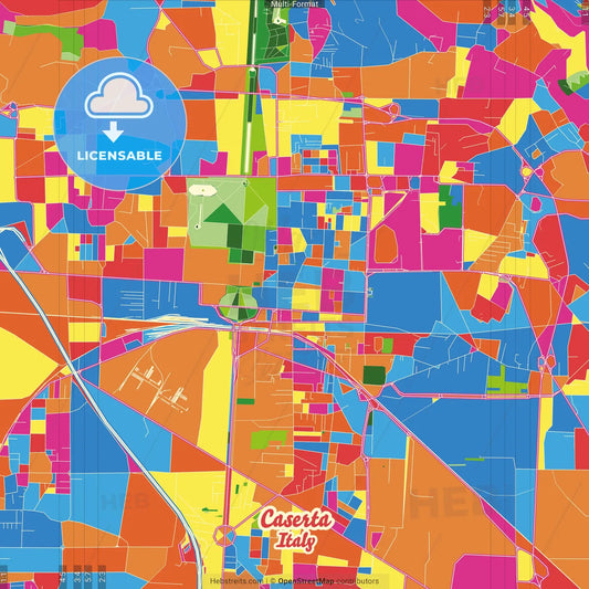 Caserta, Campania, Italy Crazy Colorful Street Map Poster Template