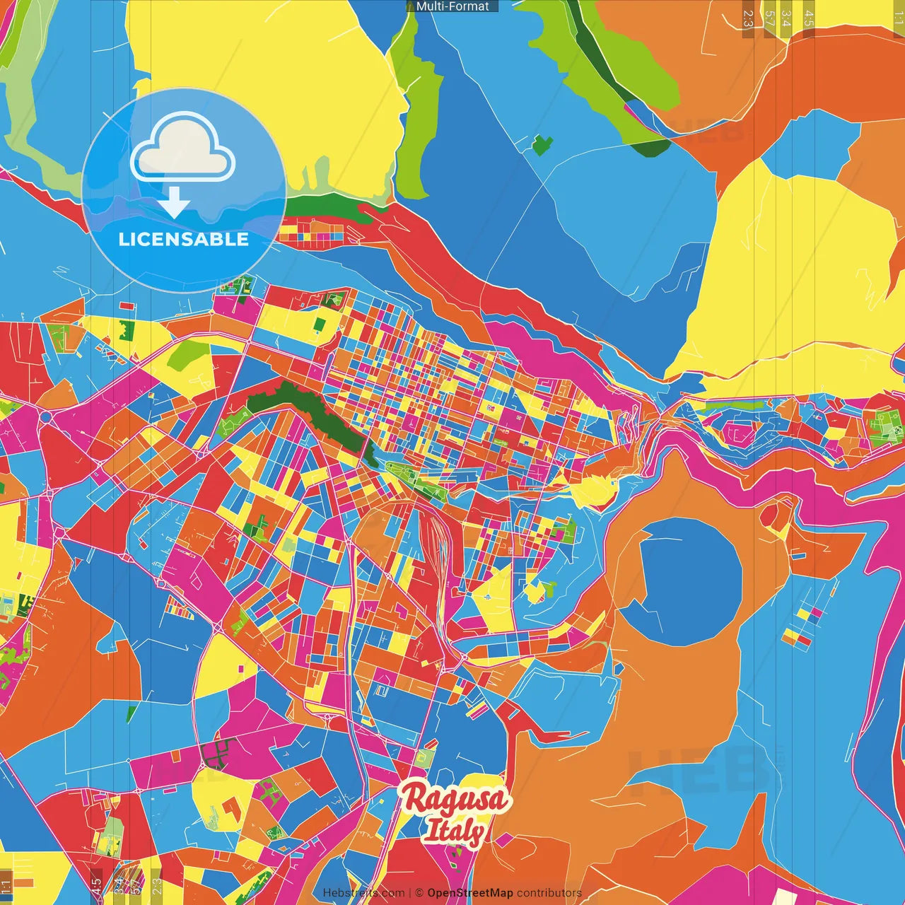 Ragusa, Sicily, Italy Crazy Colorful Street Map Poster Template