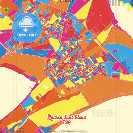 Quartu Sant Elena, Sardinia, Italy Crazy Colorful Street Map Poster Template