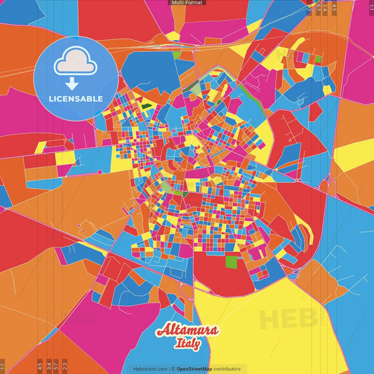 Altamura, Apulia, Italy Crazy Colorful Street Map Poster Template