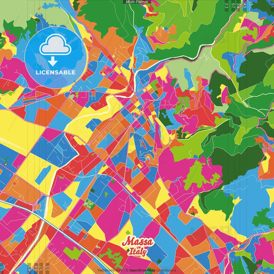 Massa, Tuscany, Italy Crazy Colorful Street Map Poster Template