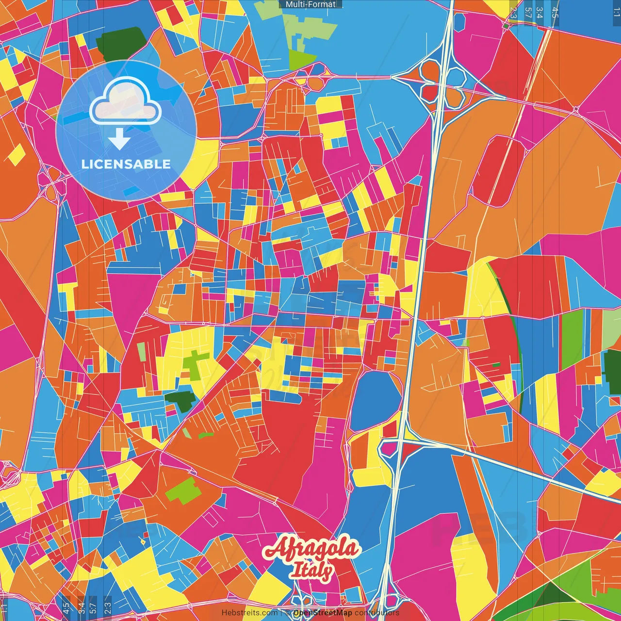 Afragola, Campania, Italy Crazy Colorful Street Map Poster Template